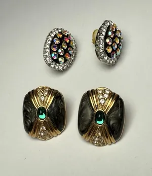 Rhinestone Stud Pierced Earrings Lot Of 2 Large Studs thumbnail 1