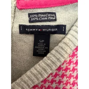Tommy Hilfiger Pink Gray Houndstooth Pima Cotton V-Neck‎ Sweater Size Small thumbnail 3