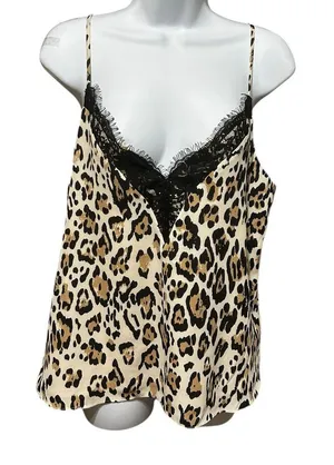 Y2K Socialite Women Babydoll Cami‎ Top L Animal Print Lingerie Lined Lace Trim thumbnail 1