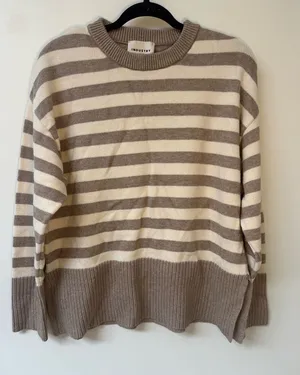 Industry Striped Crewneck Sweater in Cream and Taupe Women Size XL thumbnail 1