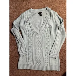 New York & Company Mint Green Cable Knit V-Neck Sweater‎ Womens Small Pullover thumbnail 2