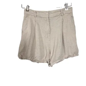 Zara Womens High Waisted Linen Blend Pleated Bubble‎ Hem Shorts Beige Size S thumbnail 2