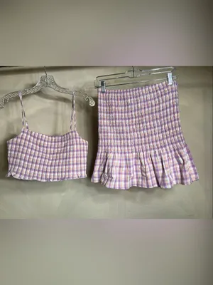 Timing Women’s Smocked Lilac Plaid/Gingham Babydoll Skirt & Top Matching Set|LRG thumbnail 7