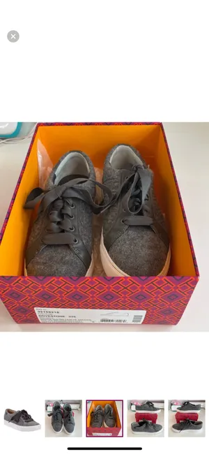 TORY BURCH Marion Quilted Fleece Lace Up Sneakers, Dovestone 8 EUC thumbnail 3