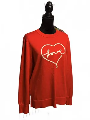 Marked Red Love Heart Graphic Sweater Pullover Knit Top Large Valentine’s Day thumbnail 2