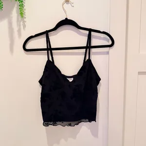 No Boundaries Y2K Black Lace Mesh Lettuce Trim Floral Velvet Women's Cami Size M thumbnail 6