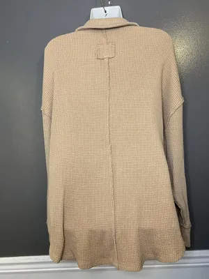 Aerie Shirt Womens XL Beige Collared Long Sleeve Thermal Waffle Knit Tunic Top thumbnail 6