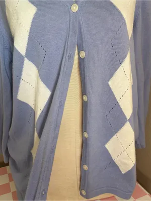Classic blues wrangler true vintage argyle diamond pattern blue white button up thumbnail 3