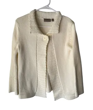 Croft & Barrow Vintage Cream Knit Button Cardigan‎ Sweater Small Chunky Cottage thumbnail 1