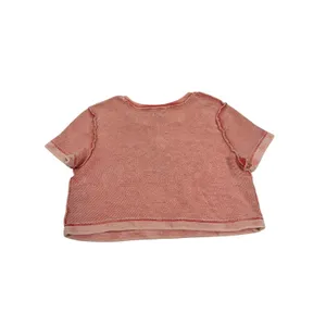 BDG Urban Outfitters Coral Pink Acid Wash Waffle Knit Notch Neck Crop Top Small thumbnail 2