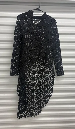 Pretty Garden Womens Black Lace Sheer Layered Round Neck Long Sleeve Midi S thumbnail 1