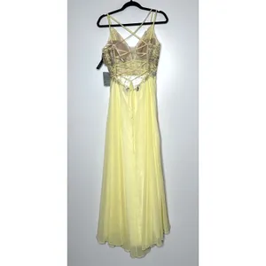 NWT Xscape Corset Chiffon Embellished Ball Gown Women's Light Yellow Size 8 thumbnail 3