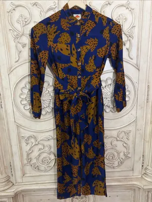 Farm Rio Banana Blue & Brown Printed Jumpsuit with Tie Waist Size Small thumbnail 4