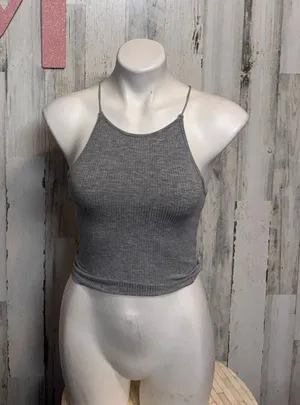 Windsor High Neck Ribbed Cami Crop Top Womens Medium Heather Grey thumbnail 1