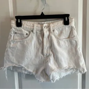 Zara High Rise Cutoff Denim Shorts Women’s Size 6 (28) White thumbnail 2