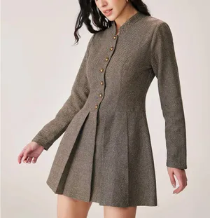 Rihoas Brown Button Pleated Mini Dress thumbnail 4