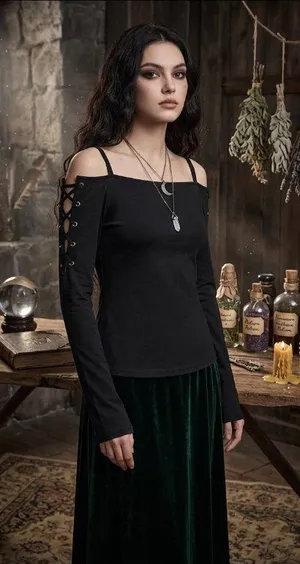 Guess Y2K Lace up Long Sleeve Top Black Size S Goth Whimsigoth Renaissance Fairy thumbnail 1