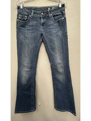 Miss Me Bootcut Blue Jean Size 28 Low Rise Sequin Bling Rose Back Pocket thumbnail 4