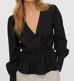H&M Women’s Black Peplum Blouse Size 2 thumbnail 1