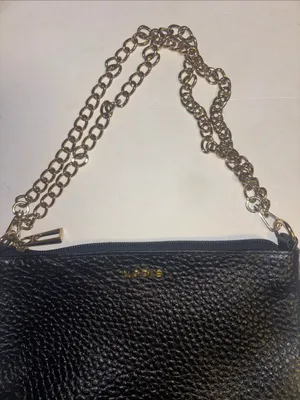 Lodis Black Pebbled Leather Shoulder Bag W/ Gold Chain Preloved Great Condition thumbnail 5