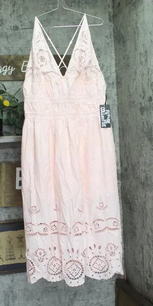 Future Collective Womens Eyelet Maxi A-Line Dress 94236108 Light Pink XL thumbnail 1