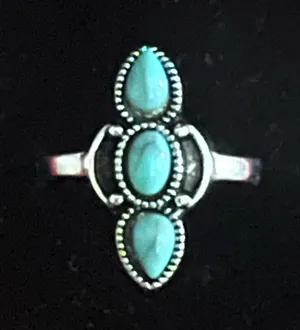 Women’s Stainless Steel Silver Aztec Faux Turquoise Embellished Ring Size 7 thumbnail 1