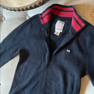 Ralph Lauren Polo Jeans Navy Red Quarter Zip Sweater Size Large thumbnail 7