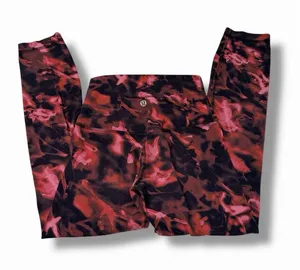 Lululemon Abstract Print Stretch Elastic Waist Red Pink Black Ankle Leggings 2‎ thumbnail 1