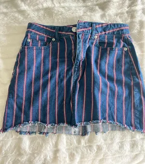 Red Striped Denim Skirt American Eagle Mini Blue thumbnail 1