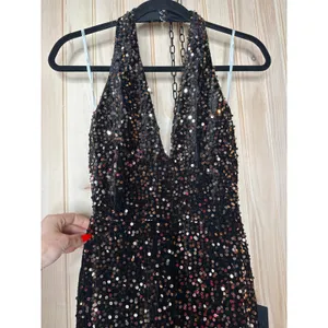NWT Lulus Mesmerizing Diva Black Sequin Wide-Leg Halter Jumpsuit Party Size XS thumbnail 5