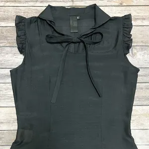 Omorika Black Sheer Polka Dot Sleeveless Ruffle Tie Collar Silk Blend Top 2 thumbnail 2