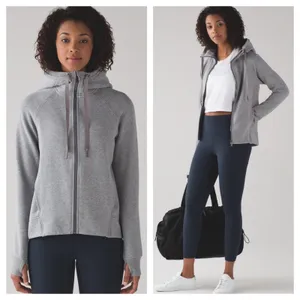 Lululemon Fleece Please Hoodie Jacket Heathered Speckled Medium Grey Size 6 thumbnail 2