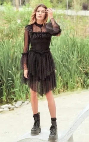 Sandra Mansour x H&M Black Tulle Lace Mini Dress Gothic Large L thumbnail 5