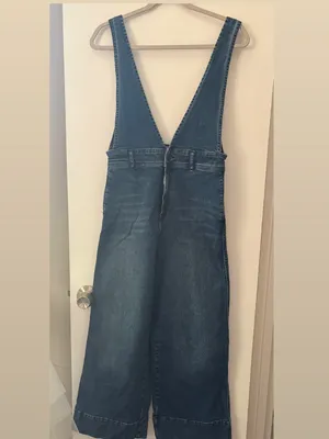 Free People Denim Wide-Leg Overalls - Blue thumbnail 3