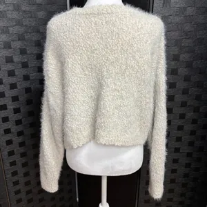 Arizona Sweater‎ Cream Fuzzy Eyelash Popcorn Knit Cropped Cozy Neutral Soft L thumbnail 2