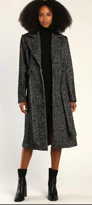 Lulus Black Herringbone Trench Coat thumbnail 1