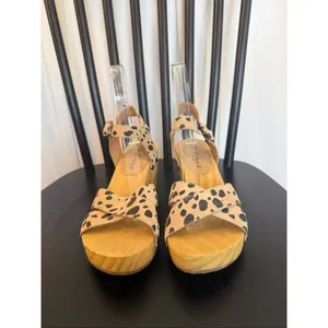 Matisse leather leopard animal print heeled clog sandal 6 thumbnail 3