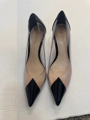 Schutz Black Patent Leather Illusion Pointed Toe Heels Womens 8.5 Classic Dressy thumbnail 5