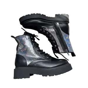 Nine West Black Sequin Combat Boots Lug Sole Lace Up Platform Boots 8M NEW thumbnail 6