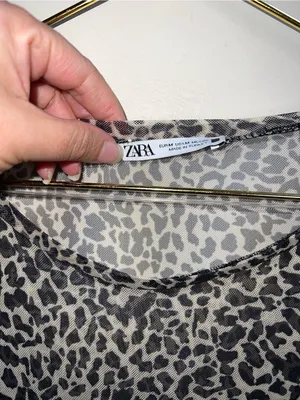 Zara Black and White Leopard Tiered Short Sleeve Dress Medium thumbnail 3