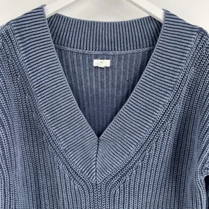 Aerie Sweater Women's Size XS Ribbed V-Neck Oversized Chunky‎ Knit Pullover Blue thumbnail 4