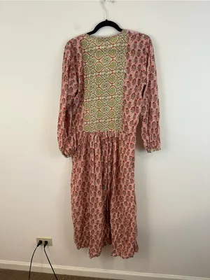 Zara Pink Floral Boho Midi Dress with Lavender Crochet Trim Midi Length Small thumbnail 5