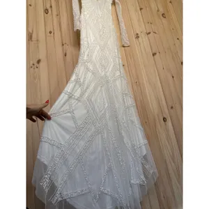 NWT Lulus Deedra White Sequin Beaded Backless Maxi Dress Wedding Bridal Bride M thumbnail 11