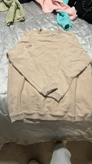 Aerie Tan Corded Crew Neck Sweatshirt thumbnail 3