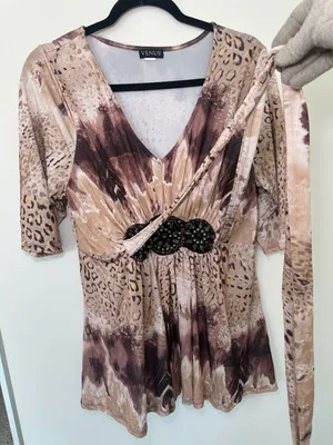 Venus Leopard Print Tunic Top Size XL Beaded Embellished V-Neck thumbnail 5