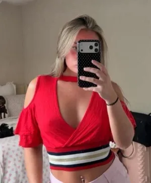 Red striped crop top with a cold shoulder cutout thumbnail 1