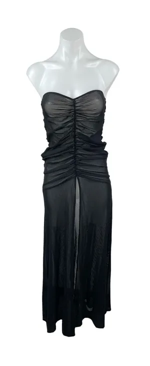 PrettyLittleThing x Naomi Campbell Black Bandeau Ruched Strapless Blouse Top 4 thumbnail 1