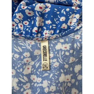 Grecerelle Blue & White Floral Print V-Neck Short Sleeve High Low Maxi Dress thumbnail 11