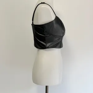 Express Body Contour Corset Top Medium Black Faux Leather Bustier Cropped Cai thumbnail 4