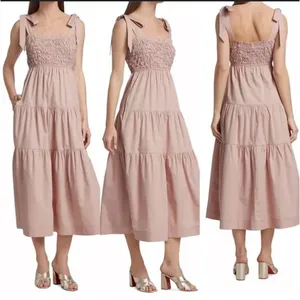 En Saison Smocked Tiered Midi Dress Tie Strap Casual Pink Size S‎ thumbnail 2